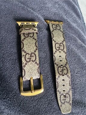 Designer-Pattern Brown Monogram Watch Band with Antique Gold Hardware